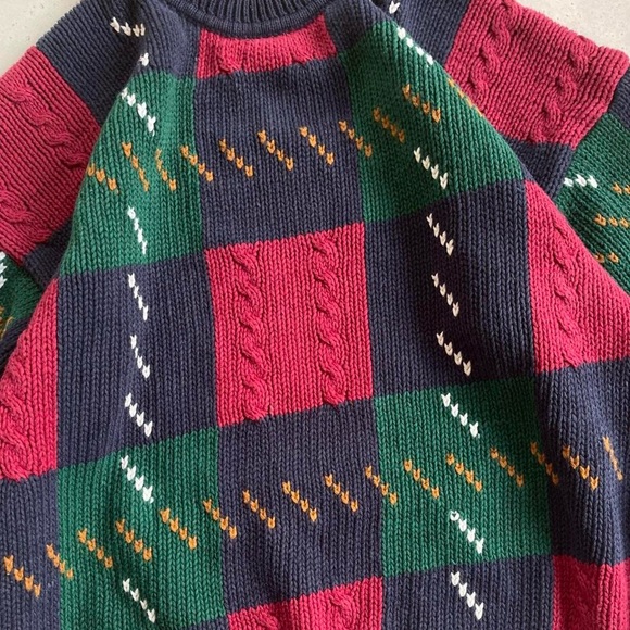 Vintage St. John’s Bay Chunky Color Block Knit Red Green Blue Crewneck Sweater - Picture 3 of 8